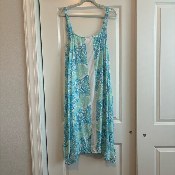 Lilibridge Blue Tropics Midi Dress Swim Coverup Beachy Coastal Sz XXL - Picture 1 of 11